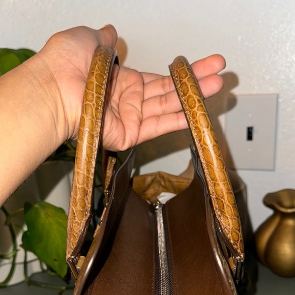 Michael Kors Brown Crocodile-Embossed Satchel Handbag - Picture 4 of 16